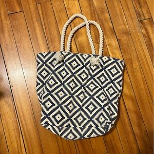 Navy and White Geometric Tote Bag